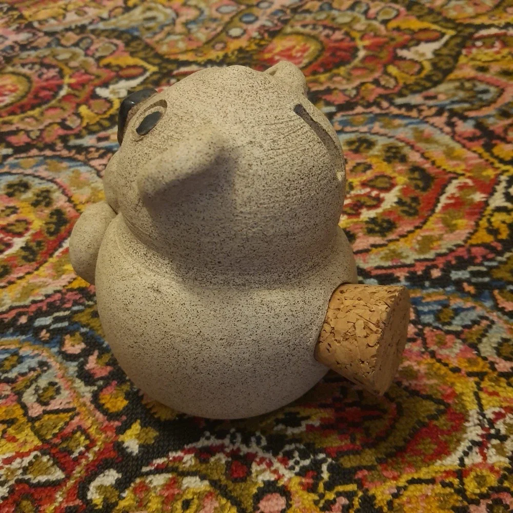 Vintage Speckled Ceramic Animal Bank- Rustic Pig/Bear Design W/Cork Stopper 4.5